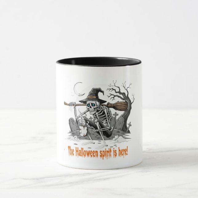Mug Funny Skeleton Witch Drinking Coffee | Spooky Hall (Centre)