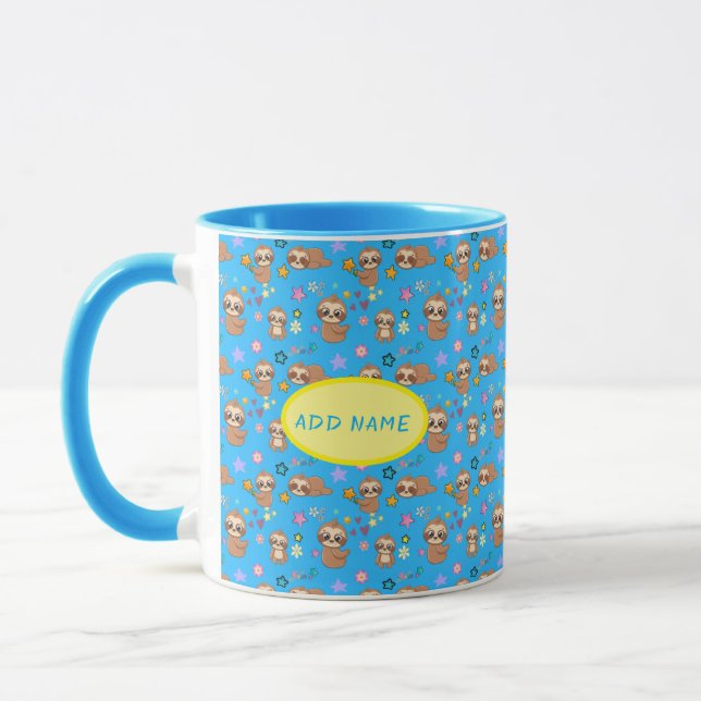 Mug Funny Sloth Hearts Floral Blue Motif | Ajouter un  (Gauche)