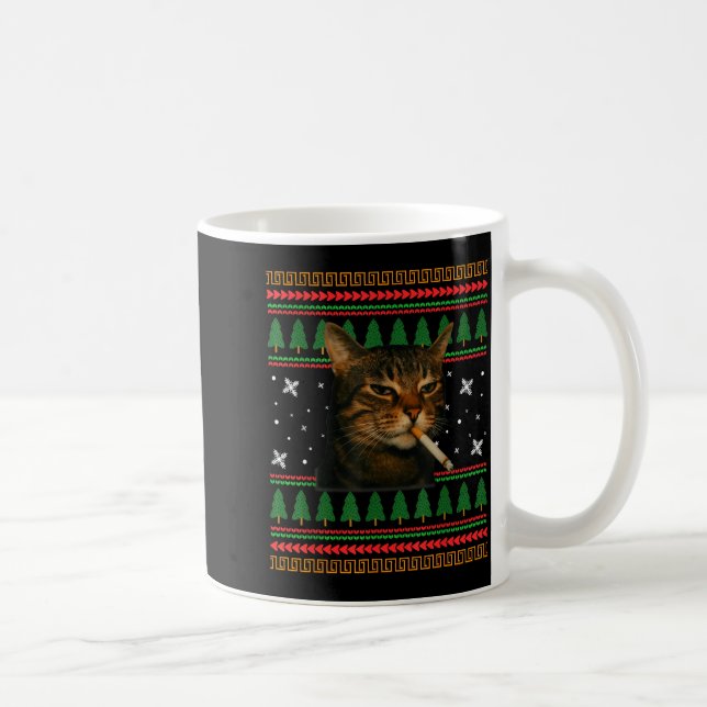 Mug Funny Smoking Cat Meme Christmas Ugly Sweater Cat  (Droite)
