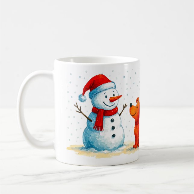 Mug Funny Snowman and Dog Winter (Gauche)