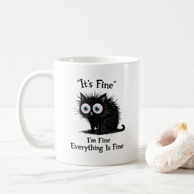 Mug Funny Stressed Cat T-Shirt – It’s Fine Meme (Avec donut)