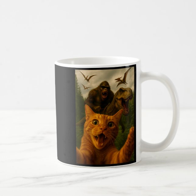 Mug Funny Surprised Ed Cat Selfie With Bigfoot T-rex  (Droite)