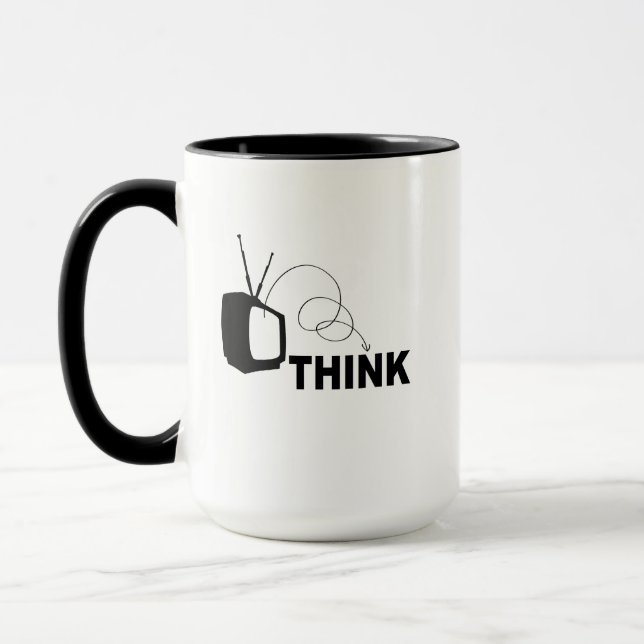 Mug Funny think thunk outside idiot box tv television  (Gauche)