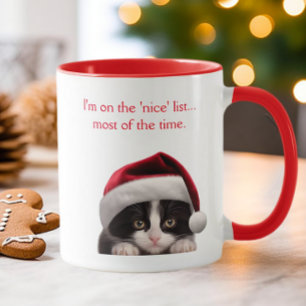 Mug Funny Tuxedo Chat Santa Hat Nice Liste personnalis