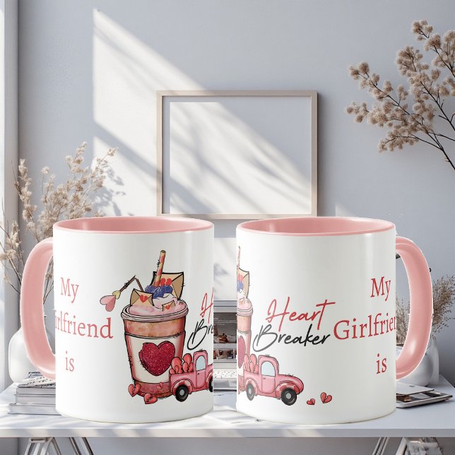 Mug Funny Typography My Girlfriend is Heart Breaker  (Funny Typography My Girlfriend is Heart Breaker Mug)