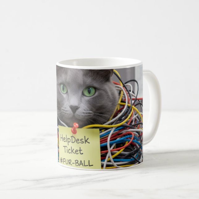 Mug Fur-Ball, IT / Help Desk Mug, Office Fun Cats (Devant droit)