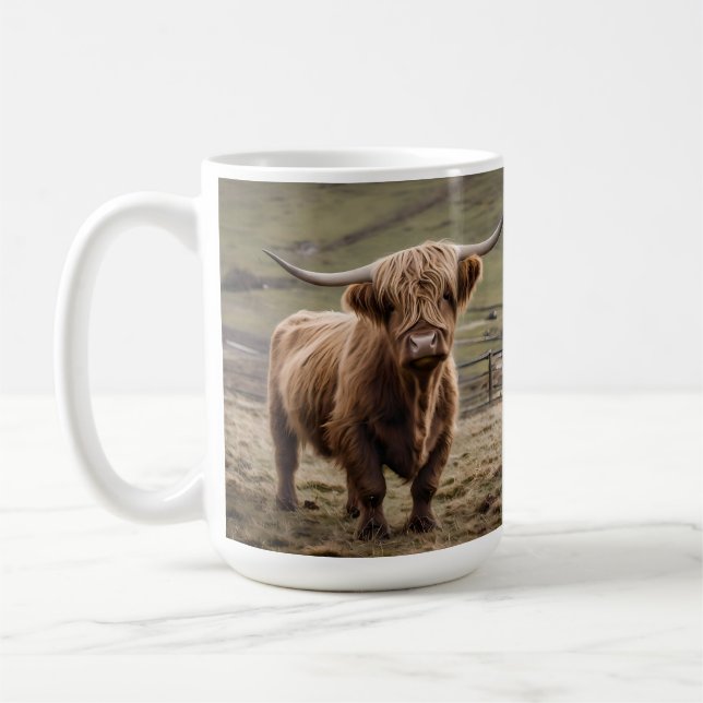 Mug **"Furry Majesty : The Woolly Brown Highland Cow"* (Gauche)