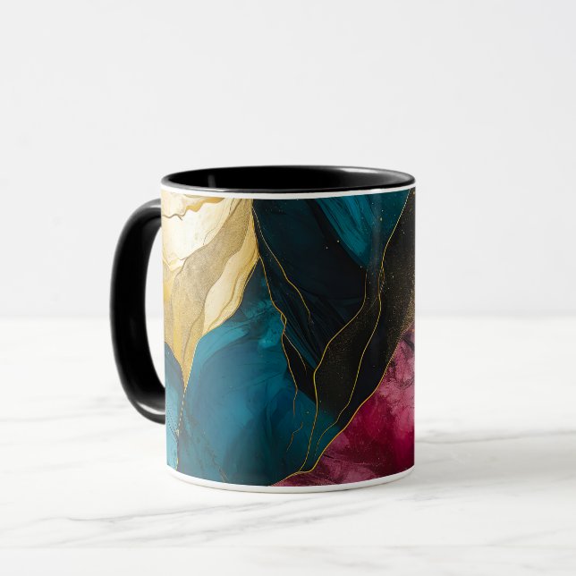 Mug Fusion de marbre sarcelle et or de minuit (Devant gauche)
