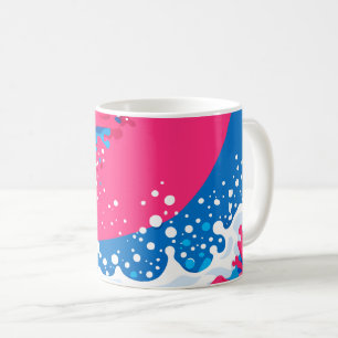 Mug Fusion dynamique de vagues roses, bleues et blanch