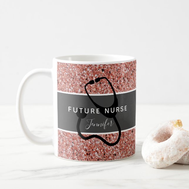 Mug Futur Infirmière Rose Médicale Nom de la Parties s (Avec donut)