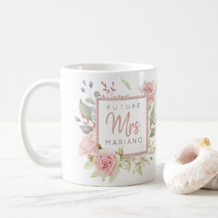 Mug Futur Mme Blush Roses Aquarelle Rose   Cœur