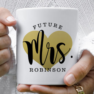 Mug Futur Mme Cœur Doré Monogramme de Mariage Personna