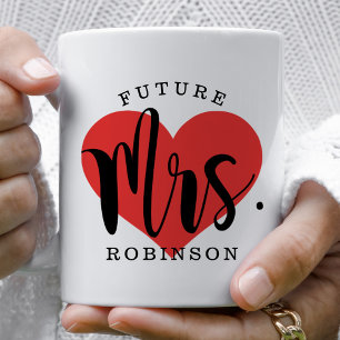 Mug Futur Mme Cœur Rouge Monogramme de Mariage Personn