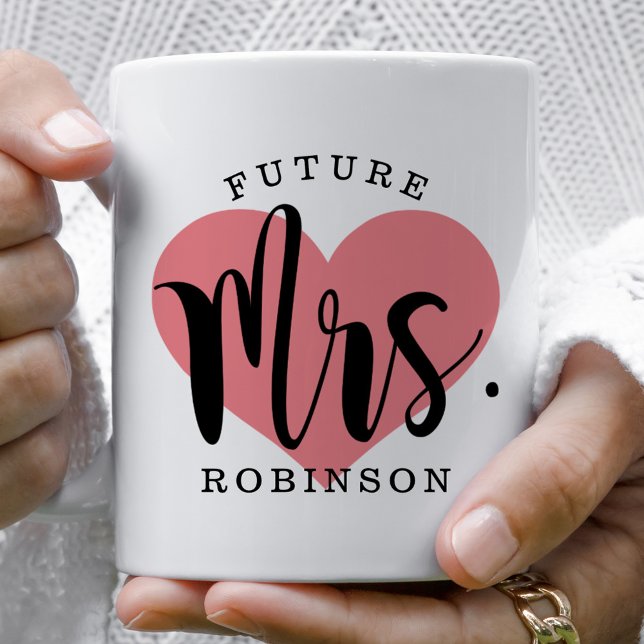 Mug Futur Mme Coral Heart Mariage personnalisé Monogra (Créateur téléchargé)