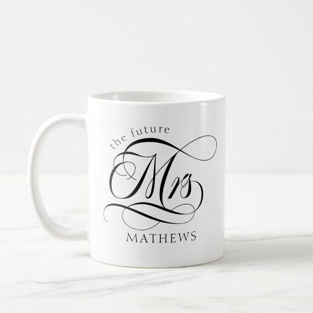 Mug Futur Mme Nom Mariée moderne Noir et blanc (Gauche)
