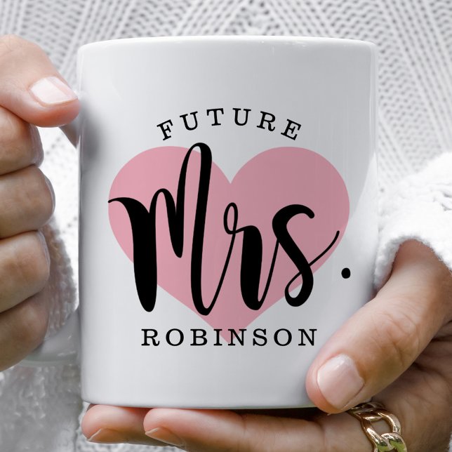Mug Futur Mme Pink Coeur Personnalisé Mariage Monogram (Créateur téléchargé)
