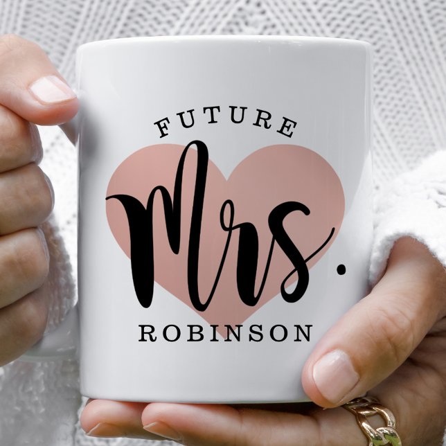 Mug Futur Mme Rose Gold Heart Mariage personnalisé Mon (Créateur téléchargé)