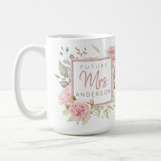 Mug Future Mme Roses aquarelles rose blush personnalis (Gauche)
