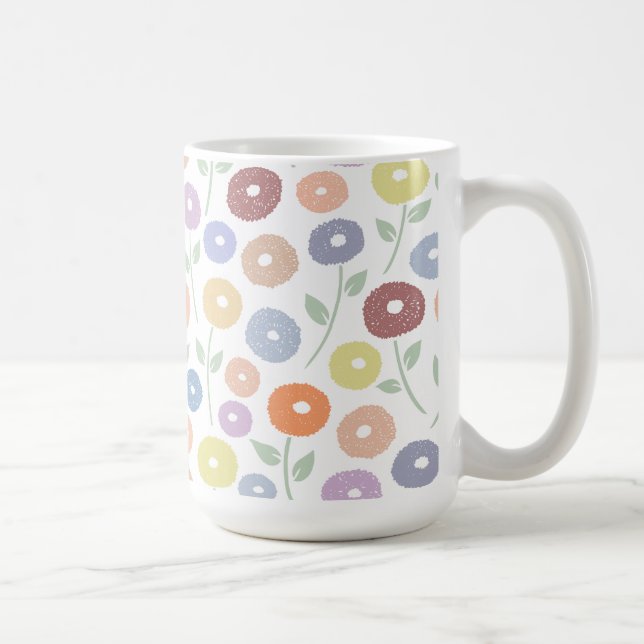 Mug Fuzzy Flower Pattern Pastels on White (Droite)