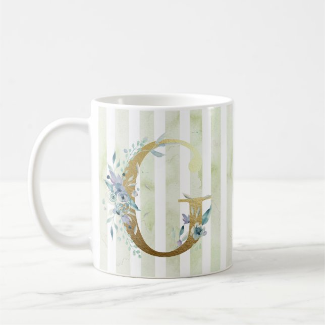 Mug G initial doré sur bandes bleu et blanc (Gauche)