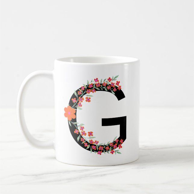 Mug G LETTRE BOtanique INITIALE Florale G MONogramme G (Gauche)