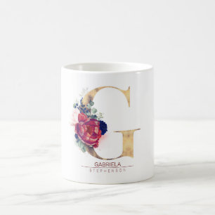 Mug G Monogramme Floral Bourgogne Rouge et bleu marine