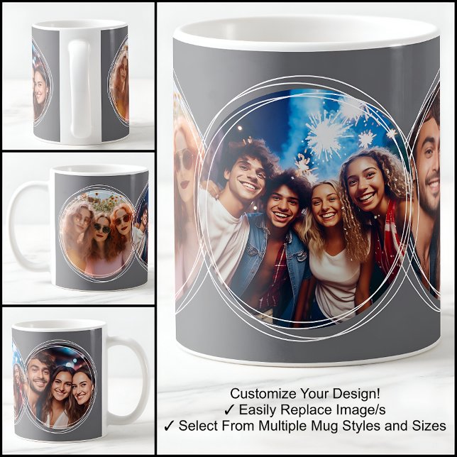 Mug Gabarit 3 Photos circulaires en collage Gris foncé (Créateur téléchargé)