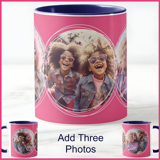 Mug Gabarit 3 Photos circulaires en collage Rose C58 (Créateur téléchargé)