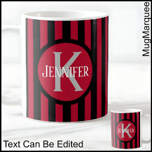 Mug Gabarit rayé Rouge C81 Nom long initial  Café