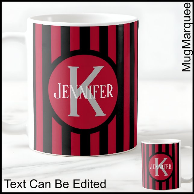 Mug Gabarit rayé Rouge C81 Nom long initial  Café (Créateur téléchargé)