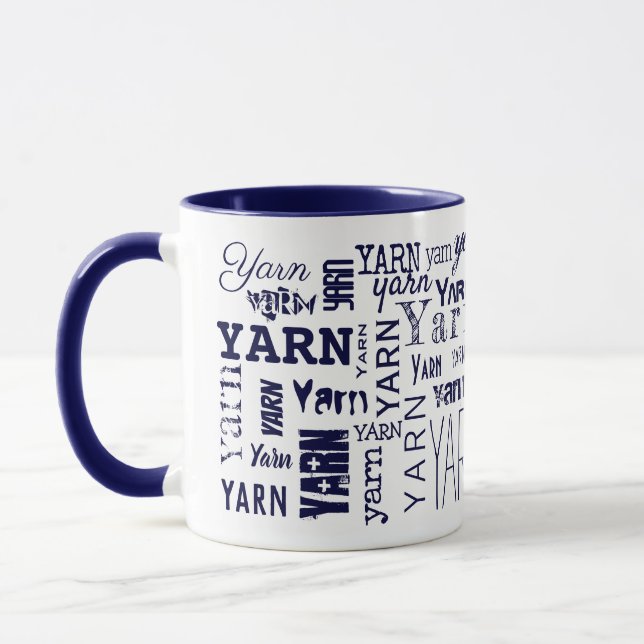 Mug GAGNEZ ! Typographie Tricot bleu Crochet  (Gauche)