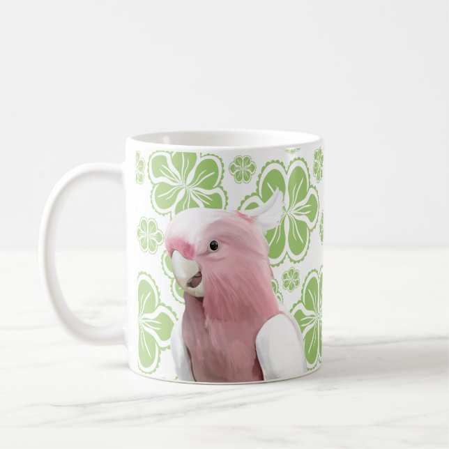 Mug Galah Cockatoo Parrot Fleurs vertes (Gauche)
