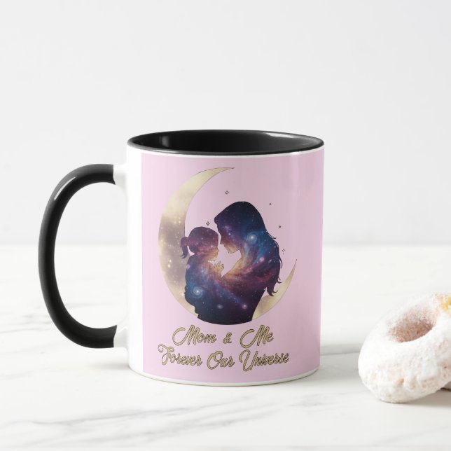 Mug Galaxie Maman & Enfant Silhouette Art Lune (Avec donut)