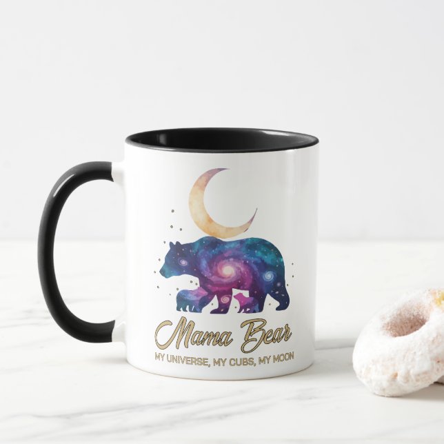 Mug Galaxie Ourse Mère et Oursons Silhouette de Lune (Avec donut)