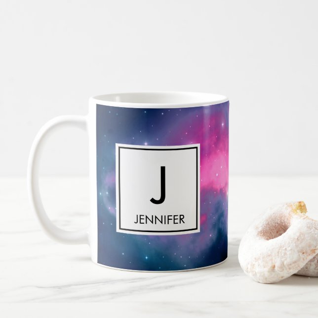 Mug Galaxie rose & bleu Nebula & étoiles Abstrait (Avec donut)