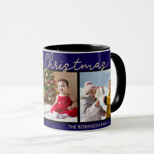 Mug Galerie de 3 photos élégant bleu foncé Joyeux Noël