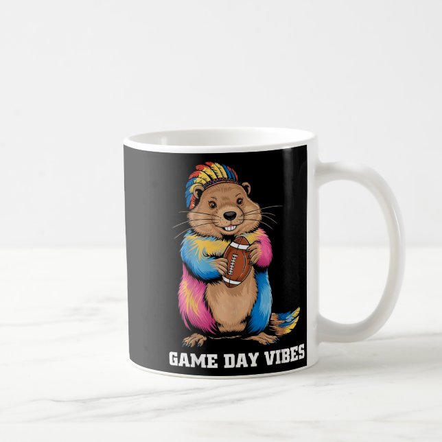 Mug Game Day Vibes Tribal Groundhog Holding Football F (Droite)