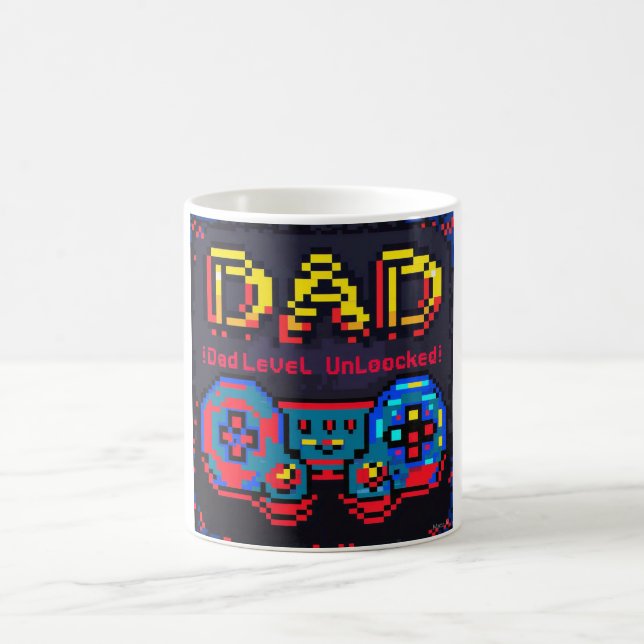 Mug Gamer Niveau Papa Déverrouillé Retro Pixel Art (Centre)