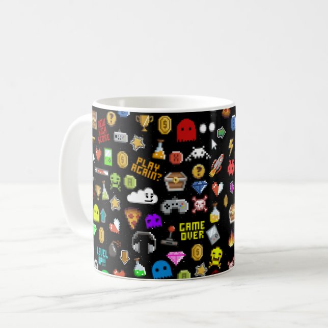 Mug Gamer Retro Pixel Vidéo Icônes de jeu (Devant gauche)