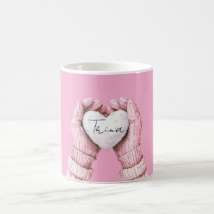 Mug Gants d'hiver rose Fille Coeur blanc