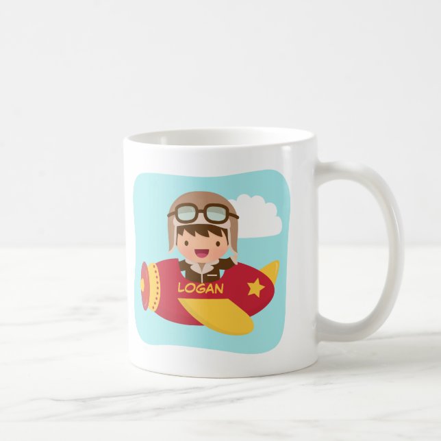 Mug Garçon Aviateur Mignon Aventure en Avion Pour Enfa (Droite)