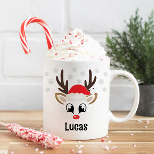 Mug Garçon Chapeau de Père Noël Renne Mignon Nom Perso