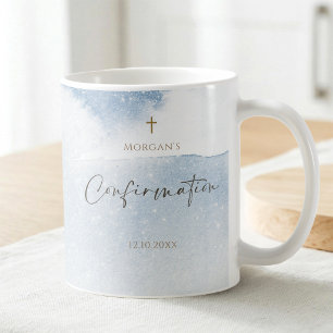 Mug Garçon confirmation aquarelle bleu poussiéreux
