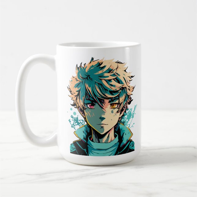 Mug Garçon d'anime : Cheveux dorés, Yeux roses et doré (Gauche)