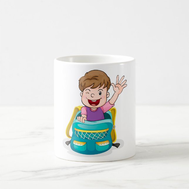 Mug Garçon dans sac à dos Waving Fun School Kid (Créateur téléchargé)