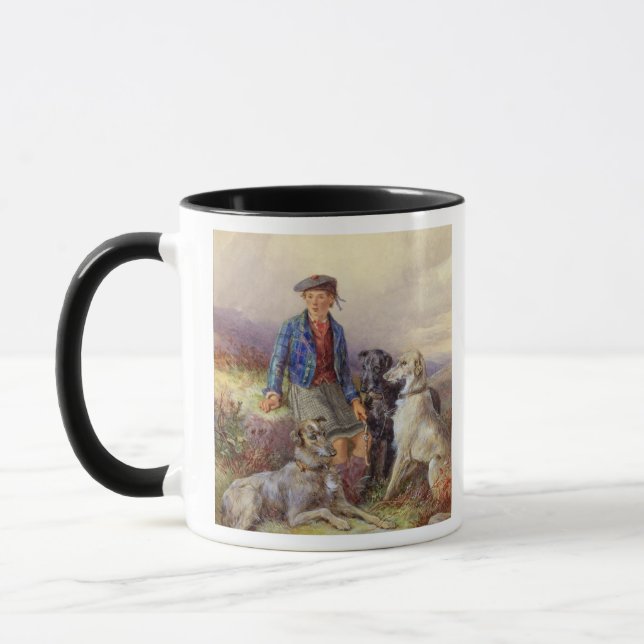 Mug Garçon écossais avec des chiens-loup dans un (Gauche)