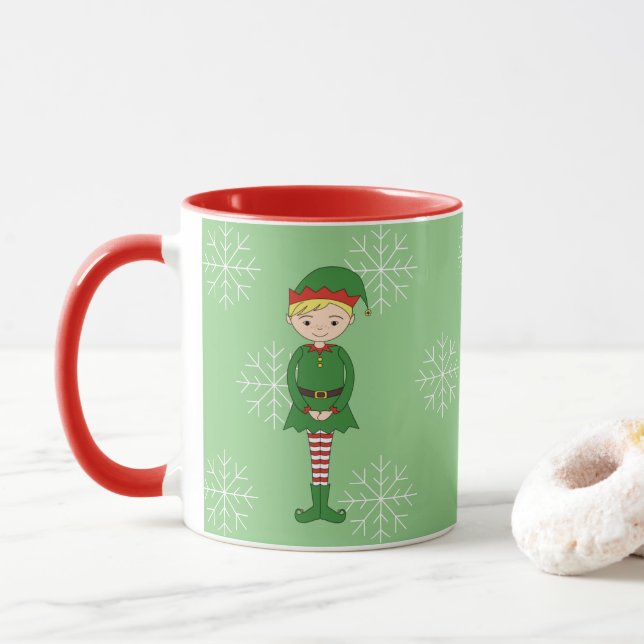Mug Garçon Elf illusima Noël Flocons de Neige Vert Cla (Avec donut)