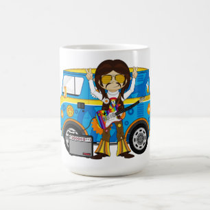 Mug Garçon hippie avec la guitare et camping-car