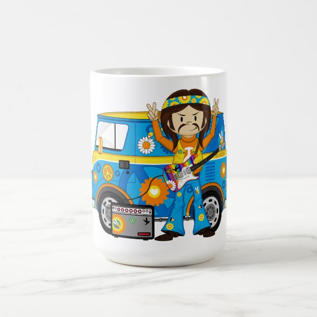 Mug Garçon hippie avec la guitare et camping-car (Centre)