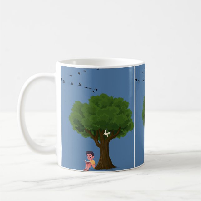 Mug Garçon lisant sous un arbre Nature paisible Lectur (Gauche)
